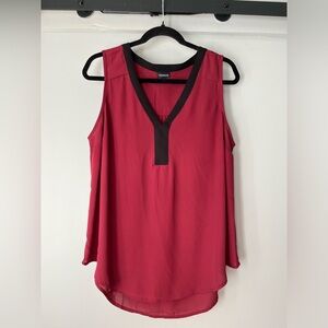 Burgendy with black accent sleeveless blouse